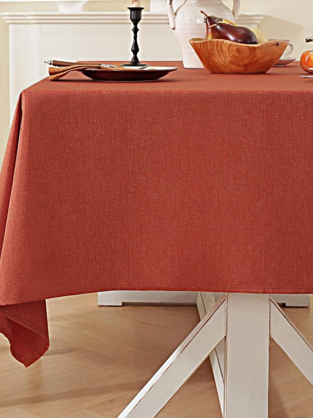 Fall Thanksgiving Tablecloth Rectangle Linen Waterproof Textured Burnt Orange Ta